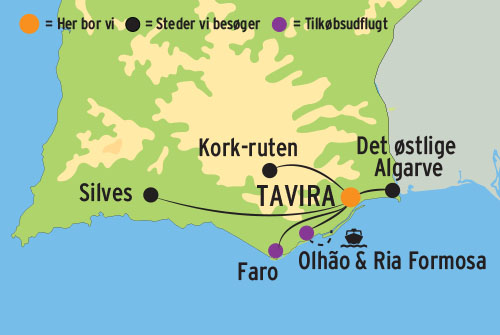Kort over kulturrejsen p Algarvekysten